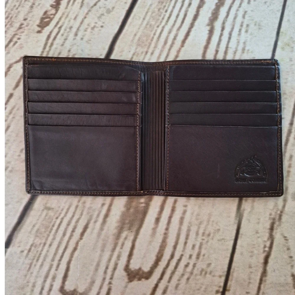 DOPP Mens Brown Satin Cowhide Leather Bifold Card Wallet